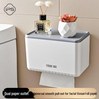 Caja de pañuelos de baño montada en la pared con estante de almacenamiento