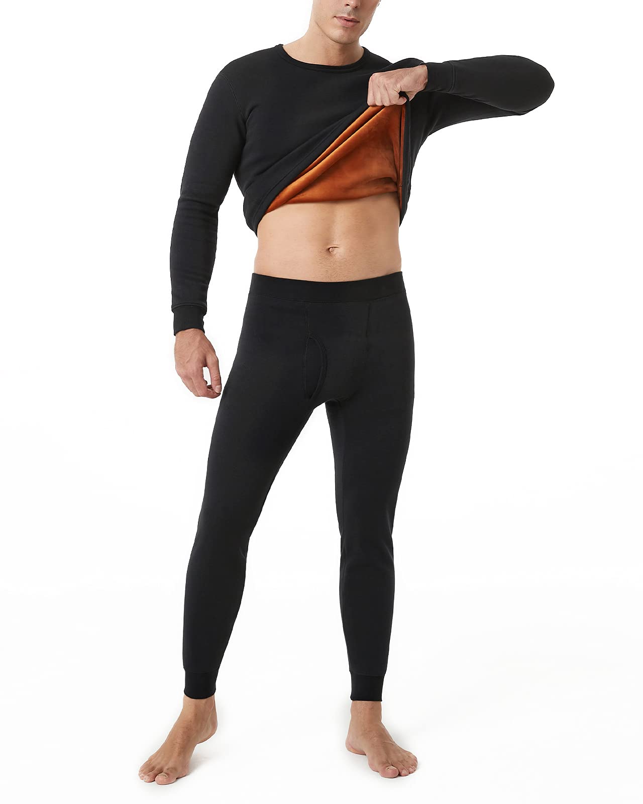 

Теплый утепленный верх и низ для холодной погоды, подкладка из начеса, черный плотный верх и низ [LAPASA], нижняя одежда, нижнее белье, утеплитель, комплект, [4.