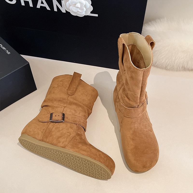 

2025 новый осенний ретро мода универсальные круглый носок маленький темперамент простые корейский стиль короткие ботинки женские удобные 40 верблюд