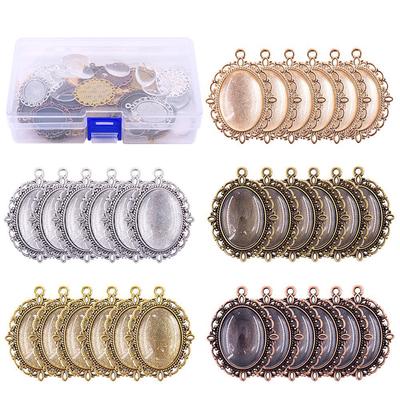 60Pcs 5 Colors Round Pendant Trays Glass Cabochon Crafting Diy Jewelry Making
