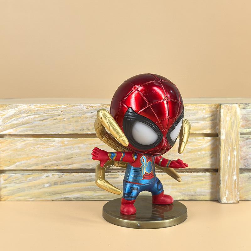 Q Version Bobblehead Hero Figures Set, Spider-Man Iron Man L Action Figure Model Desk Decor, 4-Pack Collectible Nodding Dolls