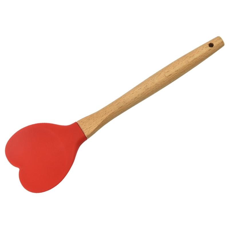 Food Grade Silicone Heart Shape Spatula with Wood Handle For Cake Decorating Stirring Folding Dough Kitchen Utensils