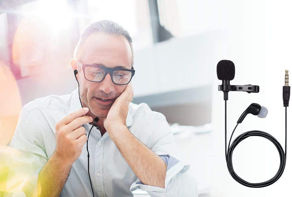 iGOKU Clip Microphone, External Microphone, Lapel Microphone with Earphones, Omnidirectional, for Cameras, Smartphones, and PCs, Karaoke, Recording, S