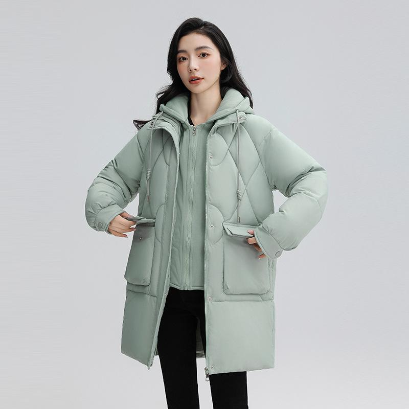 

Женский пуховик средней длины, зима 2023, новая свободная и утягивающая утепленная и теплая куртка для отпуска XXL