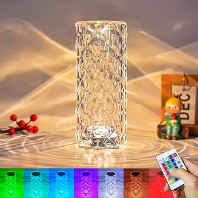 16 Farben Kristall-Tischlampe, wiederaufladbar, Rosenprojektor, Nachtlicht, Diamant-Touch-Atmosphärenlichter