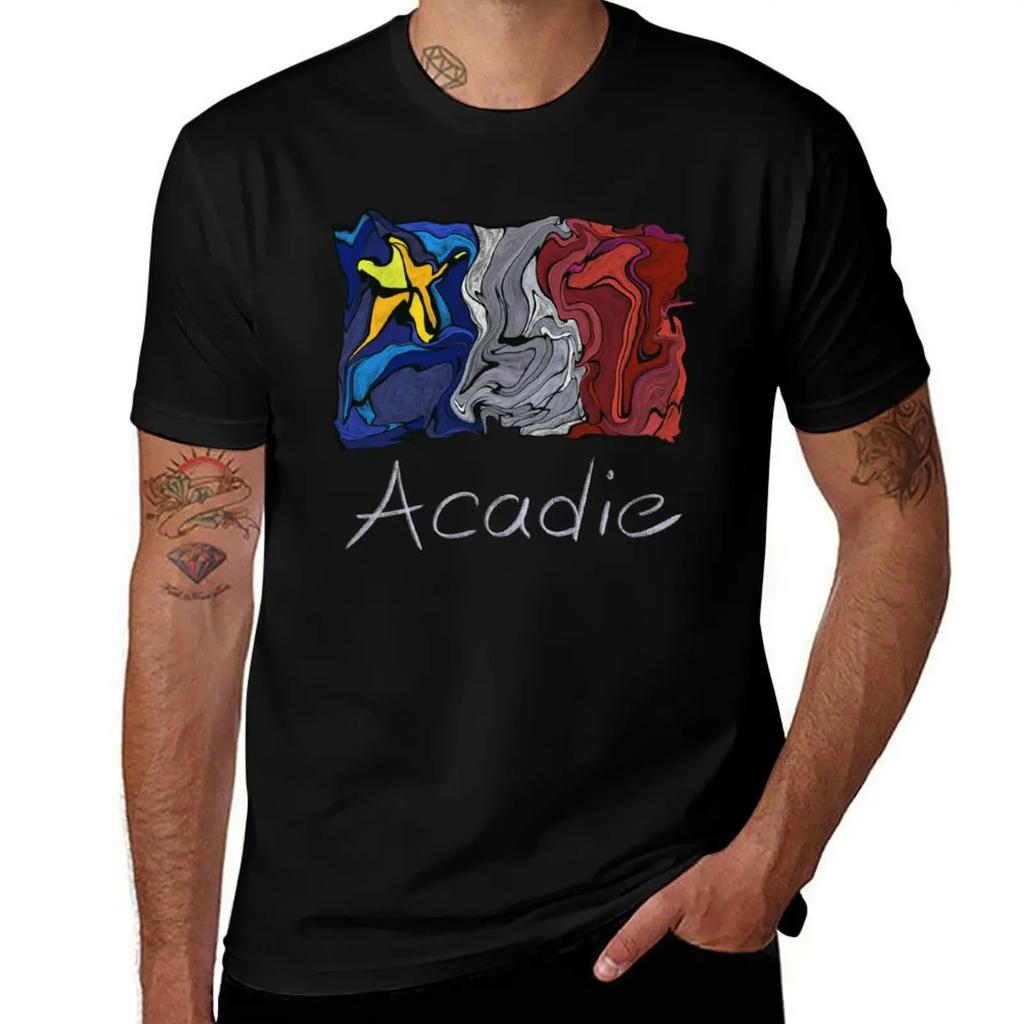 Acadian Flag pastel liquid mosaic - Drapeau acadien mosa?que liquide pastel vitrail T-Shirt custom t-shirts sweat shirts, men