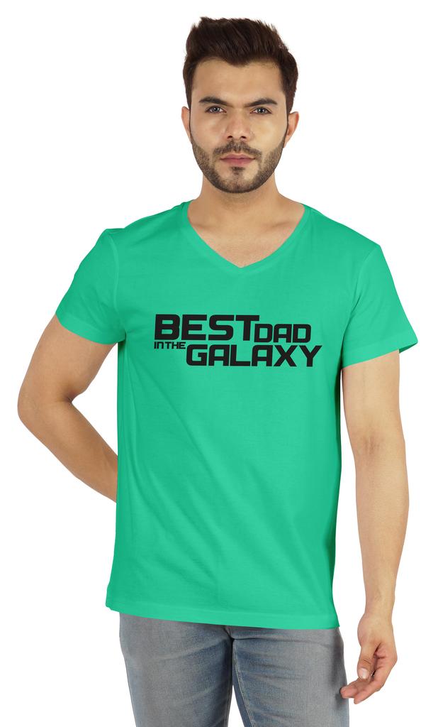 Inkmeso V-Neck Tee Shirt For Men Graphic Print   Best Dad In The Galaxy   Tshirt For Father's Day Gift Jersey