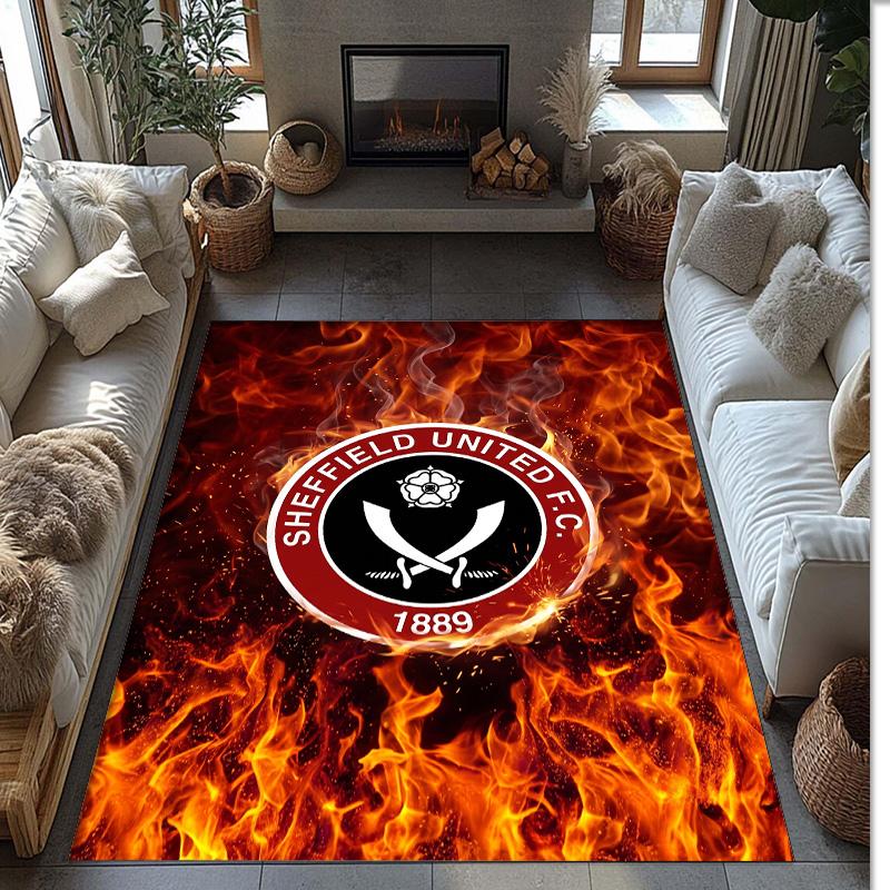Sheffield United Football Print Crystal Velvet Rug, Comfortable Water Absorbent Non Slip Indoor Floor Carpet