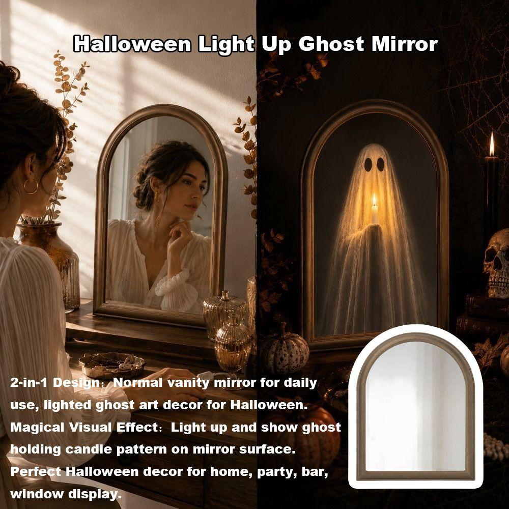 LED Glowing Light Up Ghost Mirror Battery Powered Glowing Ghost Mirror Wall Hanging Mirror  Bedroom