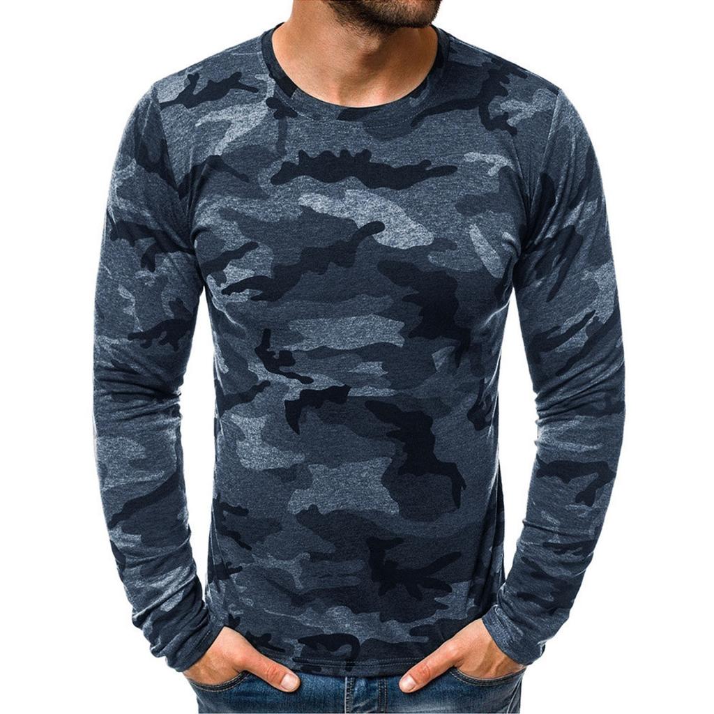 Koszulki z długim rękawem dla mężczyzn, moda męska z nadrukiem O-Neck T-shirt Topy Casual Sport Athletic Pullover Bluzka