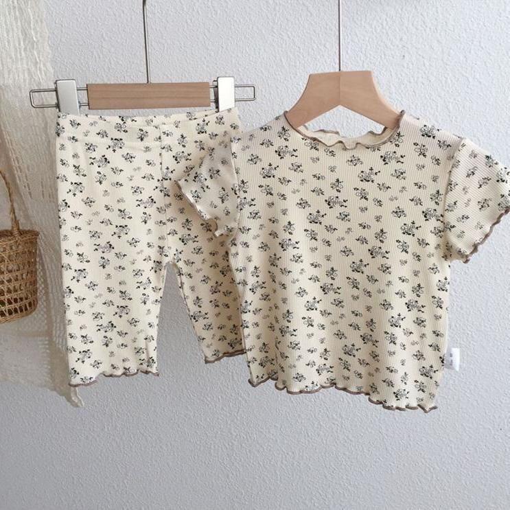Summer 2024 Korean Style Floral Short Sleeve Baby Two-Piece Set