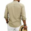Men Linen Blend Long Sleeve Shirt, Mandarin Collar Ethnic Geometric Print Half Button Henley Shirts Casual Beach Bohemian Tops For Men Multiple Colors