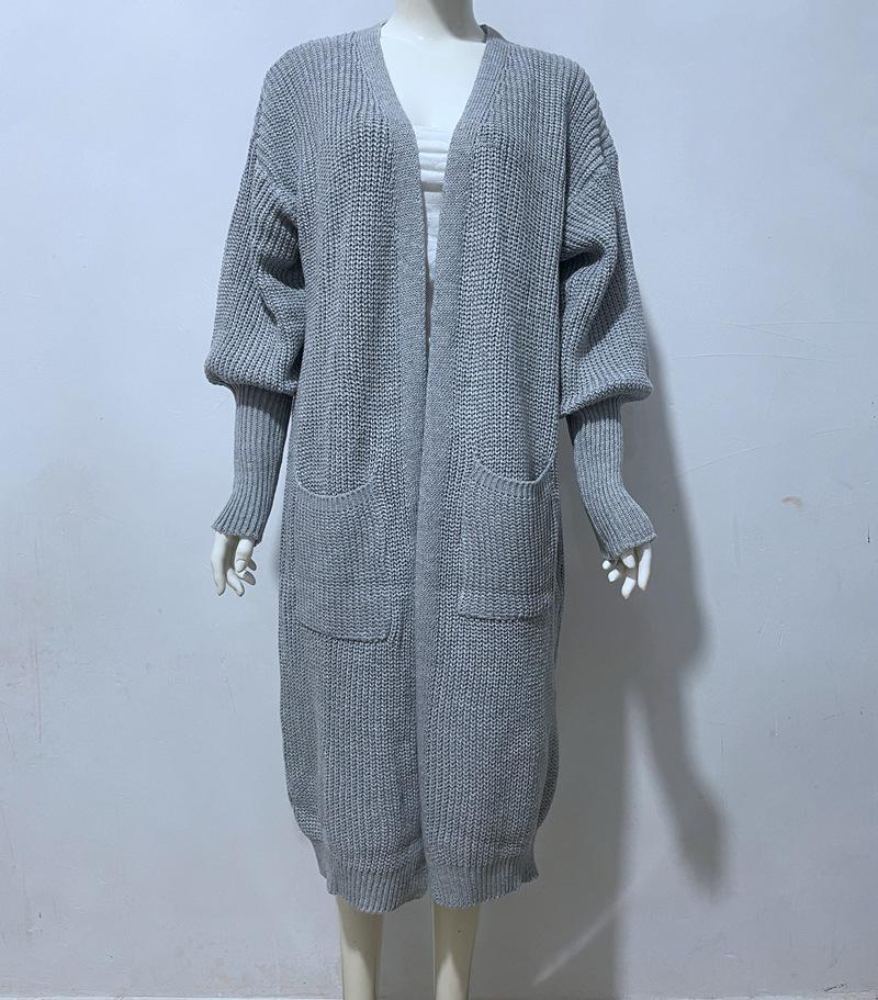 Women's Oversized Knit Cardigan with Lantern Sleeves and Pockets - Autumn/Winter Collection