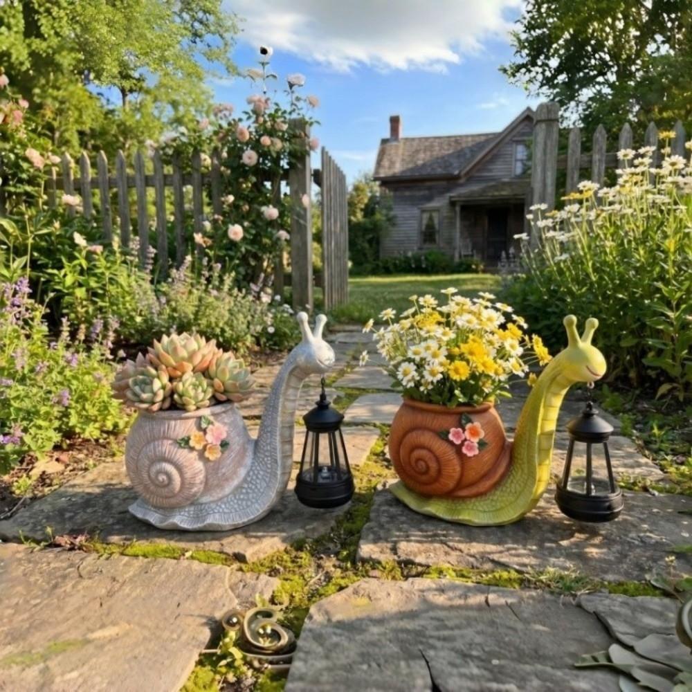 Pot de fleur statue escargot en résine Résistant au soleil Pot de fleurs décoratif en résine Mignon Vase de jardin Décoration de jardin