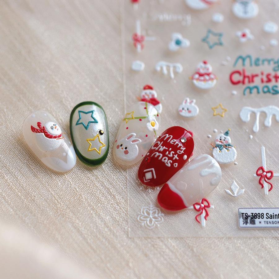 Autocolante autoadezive pentru unghii cu fulg de zăpadă și om de zăpadă de Crăciun - TS-3898