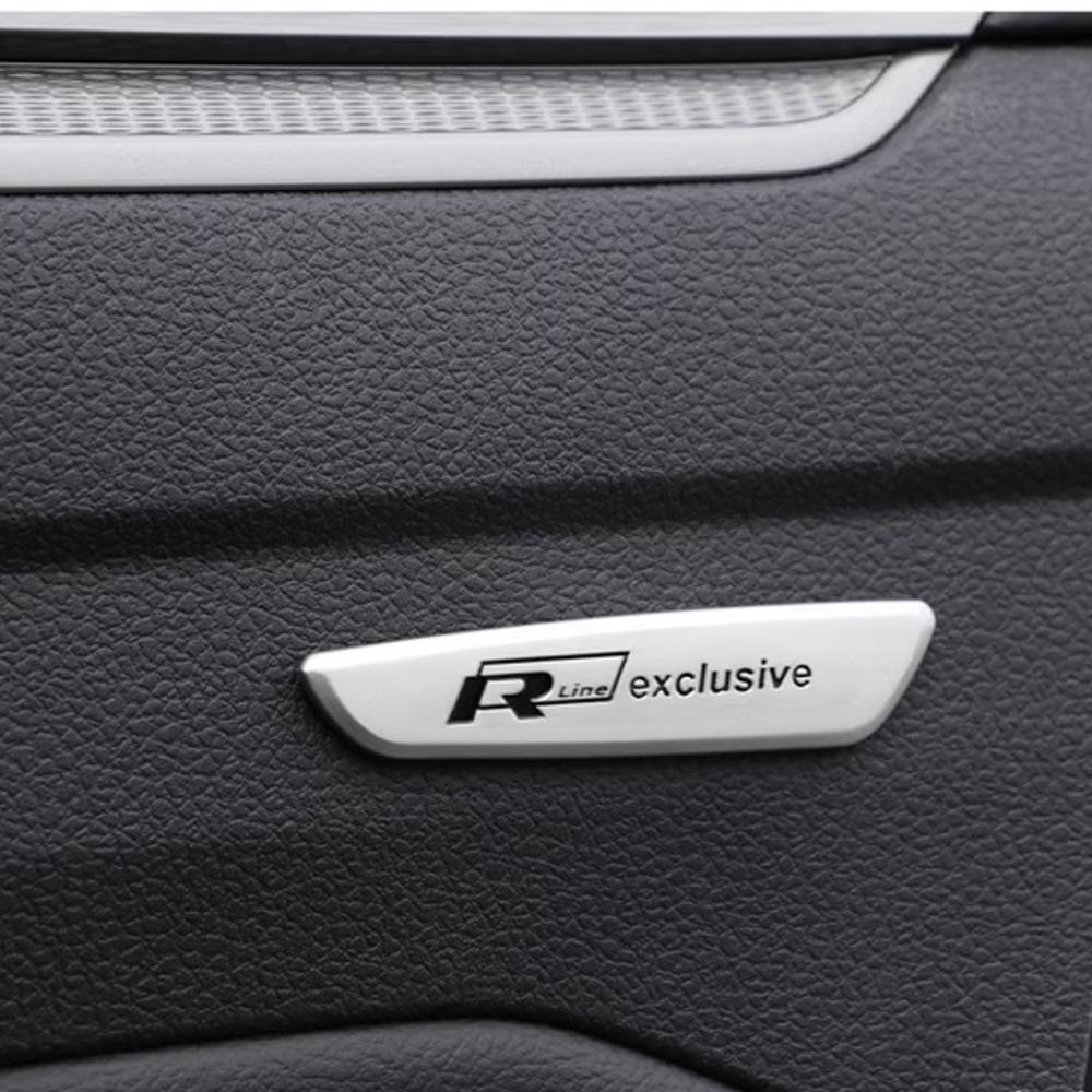 2026 Hot For VW VOLKSWAGEN For RLine Exclusive Badge Sticker 2pcs Silver RLine Door Armrest Sticker RLine Interior Sticker For T