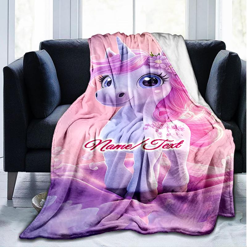 1PC Custom Name Magical Unicorn Fantasy Outdooor Flannel Blankets Throw Blanket All-Season Throw Gift Bedspread for Couch, Bed, Camping Holiday Birthd