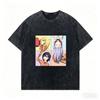 Stylish Washed Black Oversized T-Shirt with Cute Blonde Anime Girl Birthday Graphic Print T-shirt
