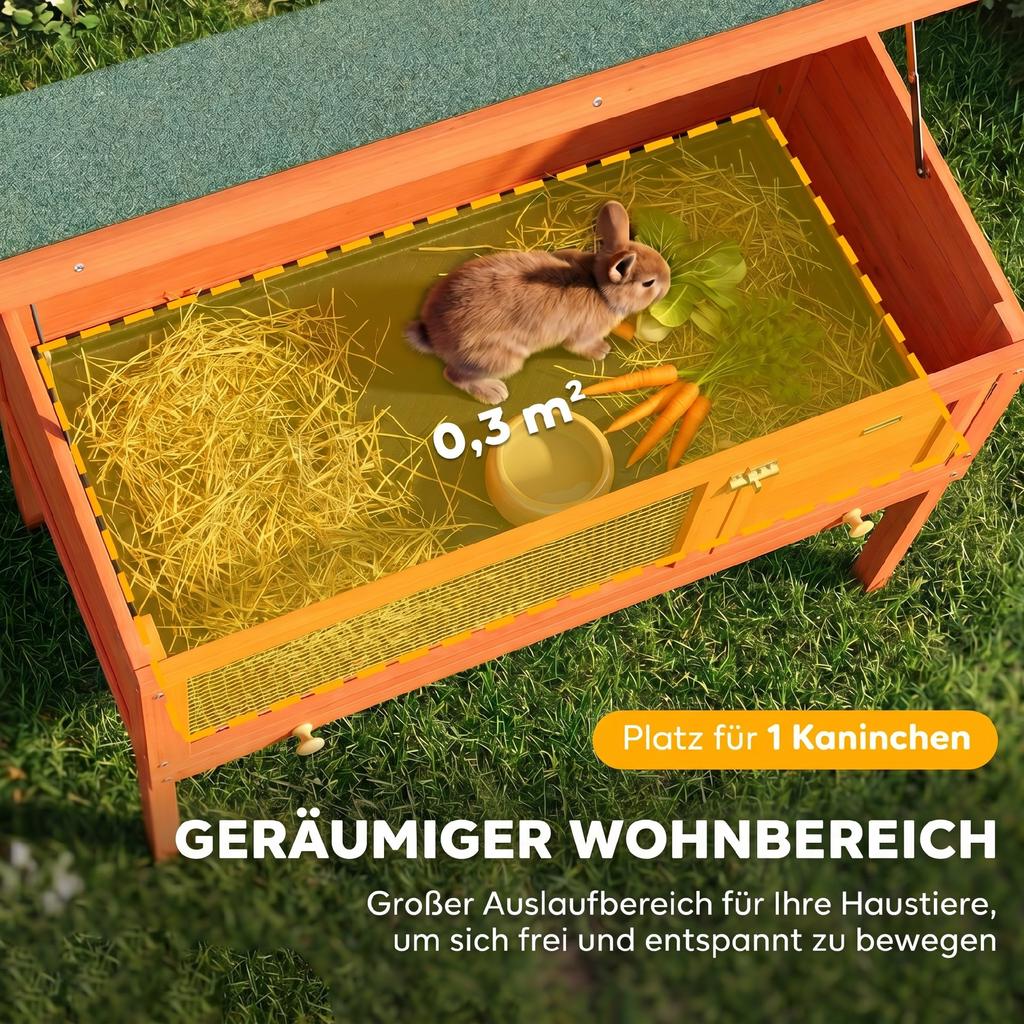 Wooden Rabbit Hutch, Guinea Pig Hutch with Asphalt Roof, Outdoor Elevated Bunny House for Rabbits, Chinchillas