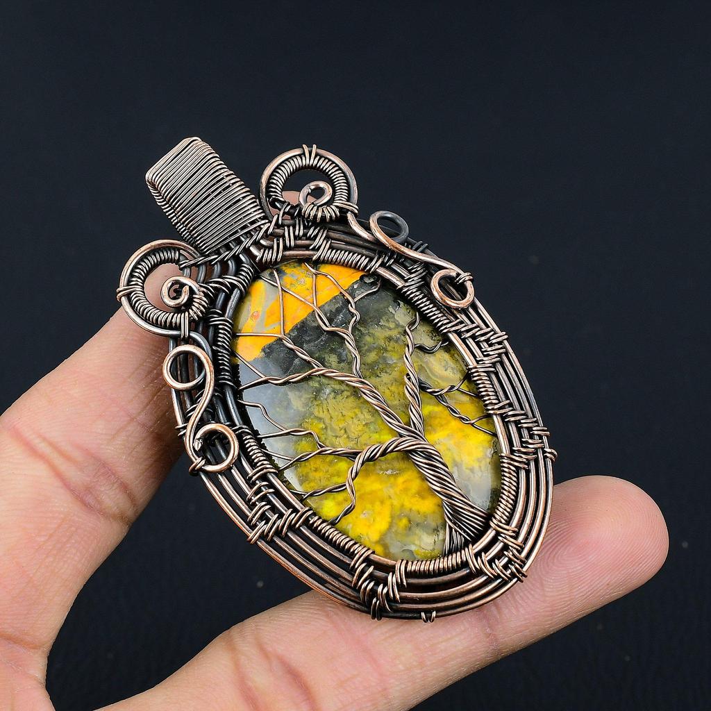 Hummeljaspis Anhänger, 999 Kupferdraht umwickelter Edelsteinschmuck, Handgefertigter Anhänger, Für Muttertag