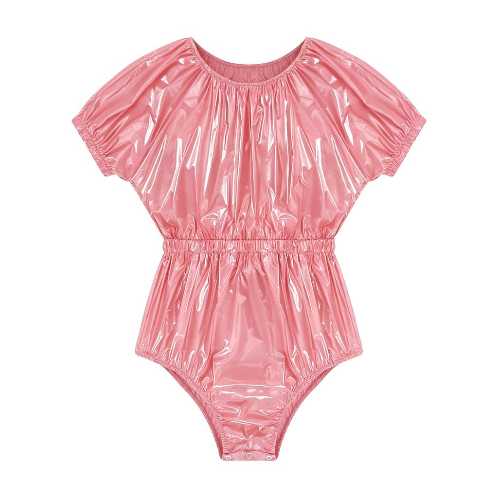 Mens Waterproof Diaper Cover Jumpsuit Buttoned Crotch Short Sleeve Leakproof Bodysuit Adaptive Swimwear