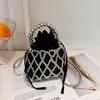 Handmade Beaded Pearl Bucket Phone Bag, Hollow Lace Design Crossbody Purse for Women, Elegant Mini Handbag