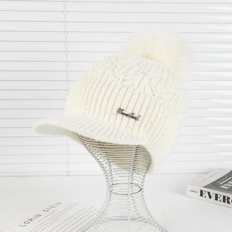 Wool Hat Women's Autumn and Winter Fleece Thickened Ear Protector Knitted Hat Thermal Cap Casual Outdoor & Christmas Wear