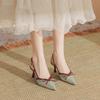 Popular bow pointed head thin heel high heel single shoes with bag head sandals sexy super fairy high heels