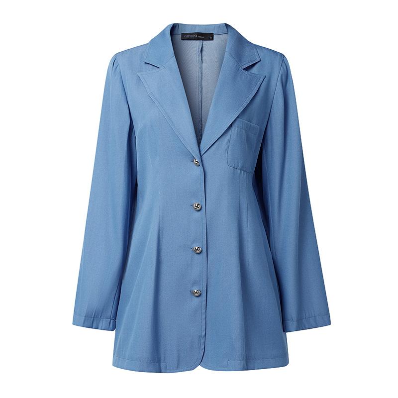 

ZANZEA Женская повседневная блузка-кардиган с отложным воротником, свободного кроя, с длинными рукавами 5XL синий