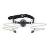 PU Leather Oral Sex Toy with Chain Clip Breast Nipple Clamps Bondage Harness Adult Game - Erotic Toy Mouth Gag Ball