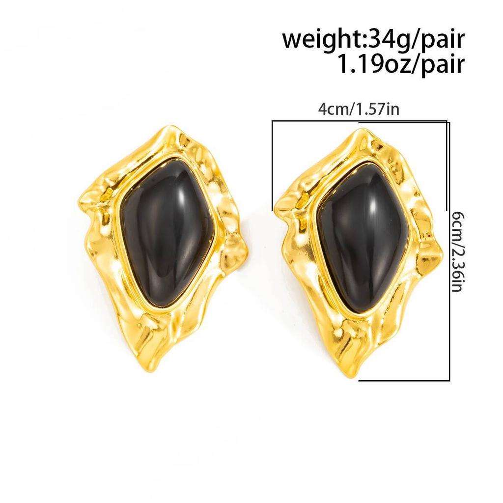 Salircon Vintage Inlaid Resin Acrylic Irregular Stud Earrings Women Classic Geometric Piercing Earring Party Accessory Jewelry