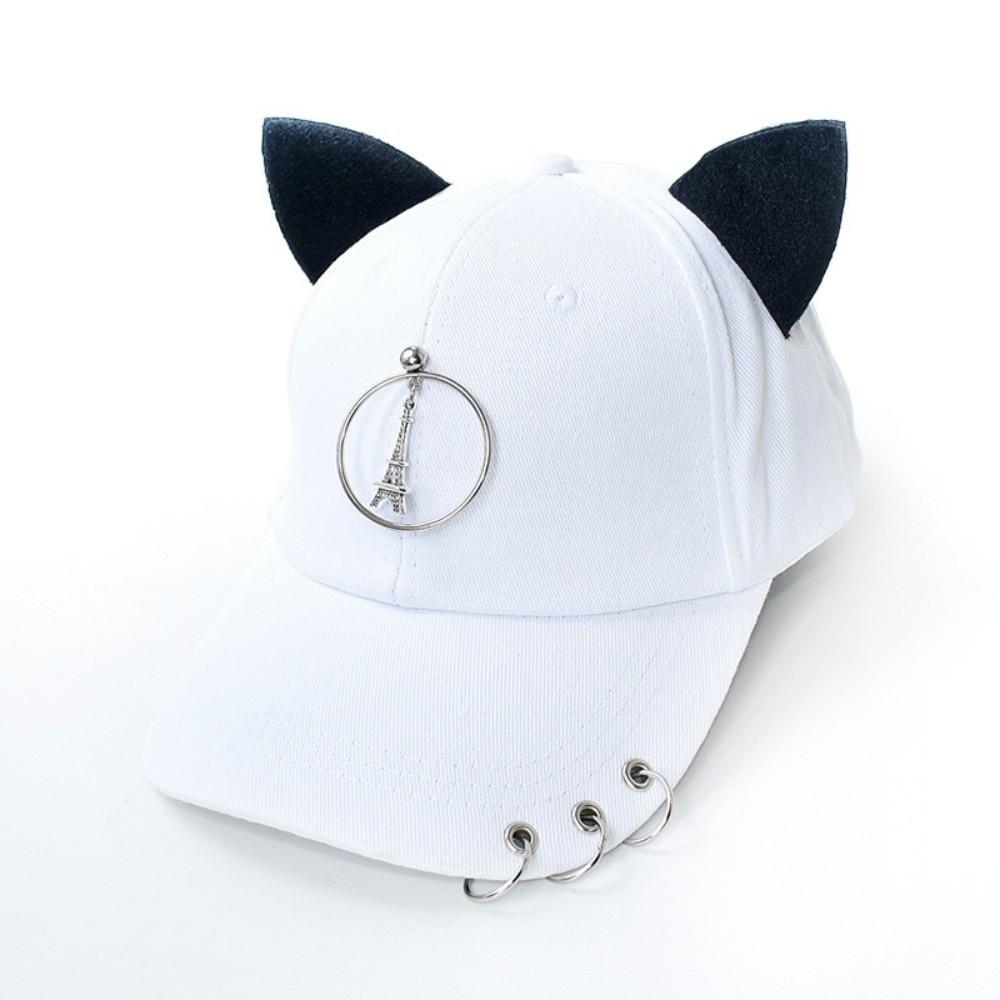 Metal Rings Hip Hop Cap Cat Ear Dad Hat Creative Duckbill Cap  Unisex