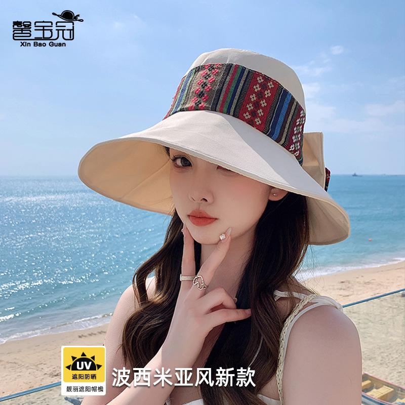 8503 spring and summer hat women's outdoor travel big eaves sunscreen visor fashion bow bucket hat