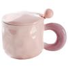 High value Couple Cup with Lid Spoon Contrasting Color Hand Pinch Pattern Big Ear Ceramic Cup Office Home Coffee