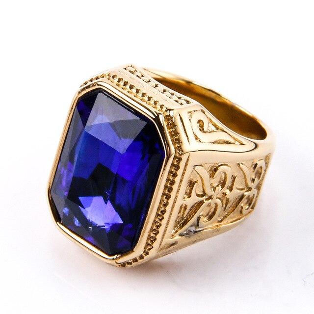 Luxury Square Big Stone Engagement Ring Men Stainless Steel Punk Skeleton Gothic Black Wedding Rings