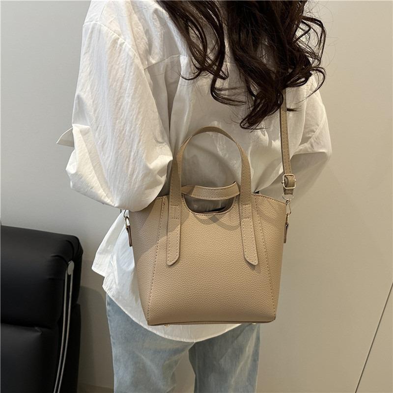High Value Solid Color Bucket Tote Bag Simple Handbag New Simple Fashion Versatile Shoulder Messenger Commuter Bag