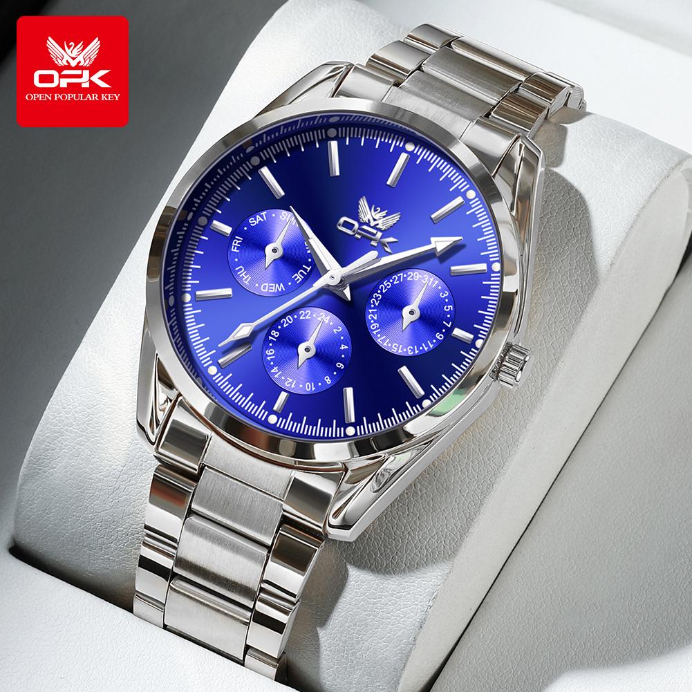 OPK 6024 Original Business Quartz Watch for Men Luminous Waterproof Date Display Stainless Steel Fashion Male Wristwatches