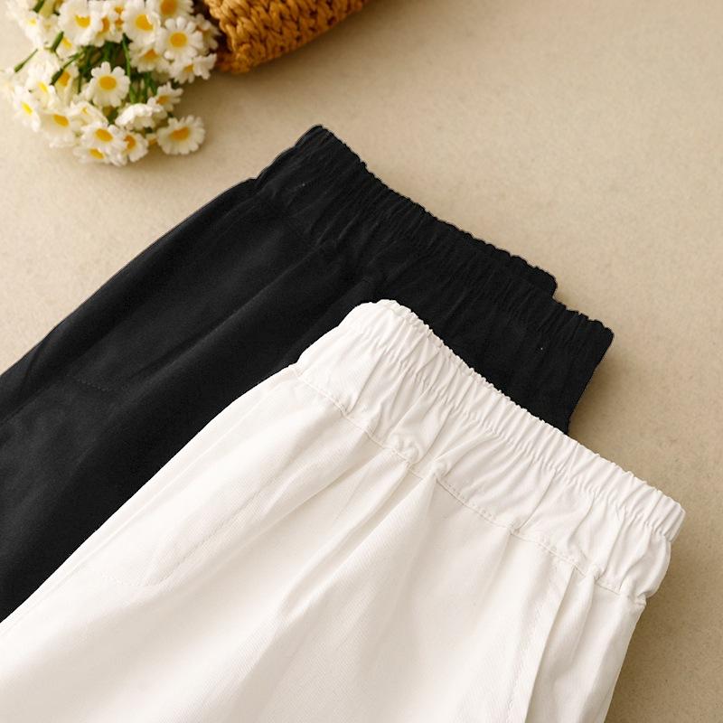2025 summer new simple casual loose and thin elastic waist wide-leg pants women's solid color cotton and linen five-point shorts