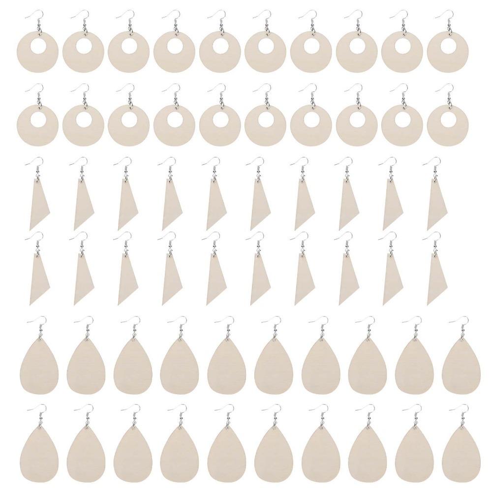 

60PCS Wood Handmade DIY Wood Wooden Earrings Round Tapered DIY Earrings 3 Sizes Teardrop Unfinished Pendants Jewelry Making
