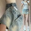 Fustă Patchwork Denim Retro Talie Înaltă - Pantaloni Culotte Subțiri care Strâng Șoldurile pentru Femei Vara 2026