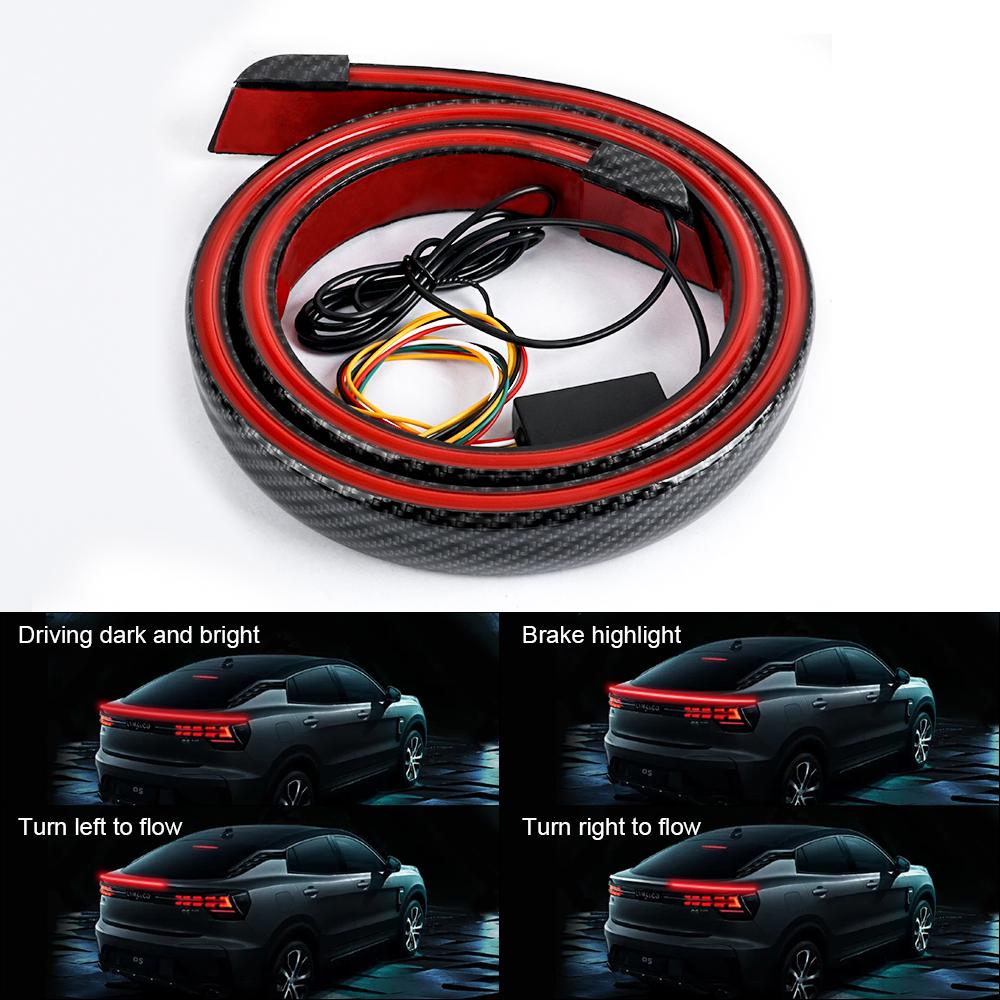 118cm 46.5in Car LED Spoiler Rear Spoiler Lip Kit For Vehicle Trunk Exterior Accessories Carbon Fiber DRL Brake Turn Signal Lamp Red