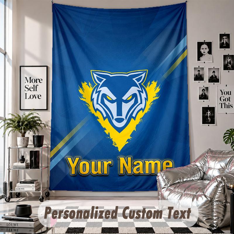 Nástěnná tapisérie s vlastním jménem a textem, Dekorativní tapisérie Warrington Wolves pro ložnici
