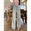 2024 New High Waist Denim Trousers Women Summer Design Sense Bow Embroidery All-Match Wide Leg Mop Pants Fashion