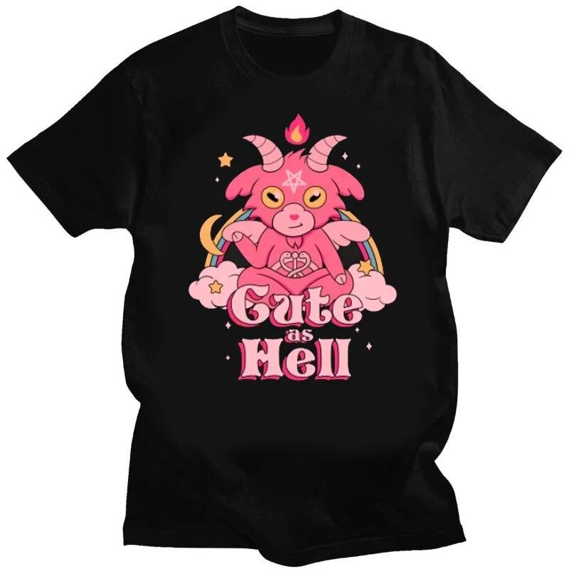 Kawaii Satan Demon Graphic Tshirts Funny Goat TeeHail Baphomet Horror Funny Evil T Shirt Unisex Women Summer XS-4XL Tee Shirts