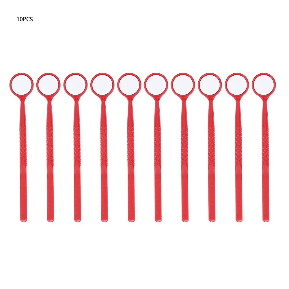 10pcs Oral Examination Glass Fiber Handle Dental Mouth Mirrors with Measurement(red)