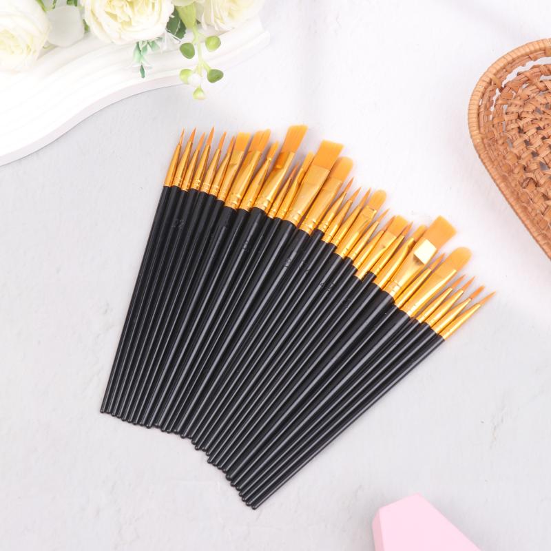 30Pcs Painting Brushes Set Art Round Flat Hair Nylon Hair Paint Brush Pen For Oil Acrylic Watercolor School Art Supplies