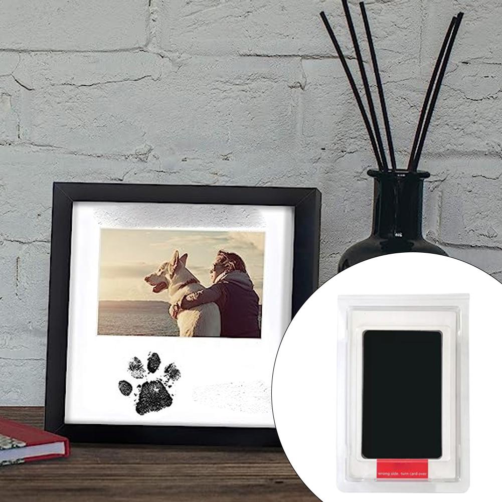 Pet Cat Dog Paw Print & Baby Footprint Wooden Photo Frame Non-Wash Ink Pad Commemorative Keepsake for Baby's First Year