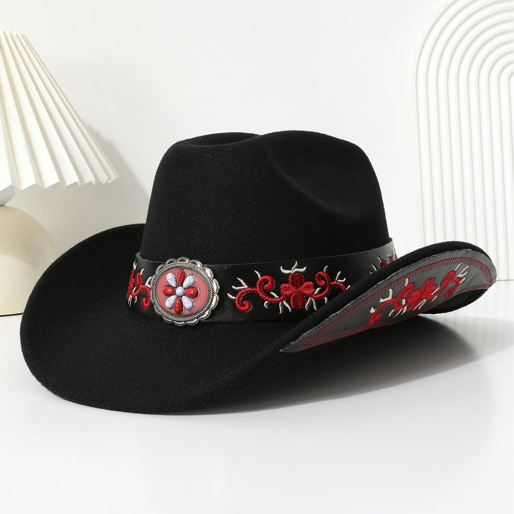 Four Seasons European and American Style Woolen Cowboy Top Hat Men and Women Couple Ethnic Wind Roll Along Top Hat Sun Hat Jazz Hat
