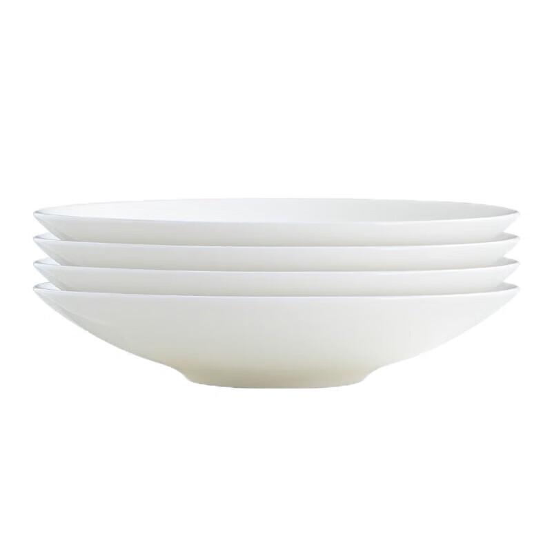 Huihuang Jingdezhen Pure White Bone China 10-inch Deep Dinner Plates, Set of 4