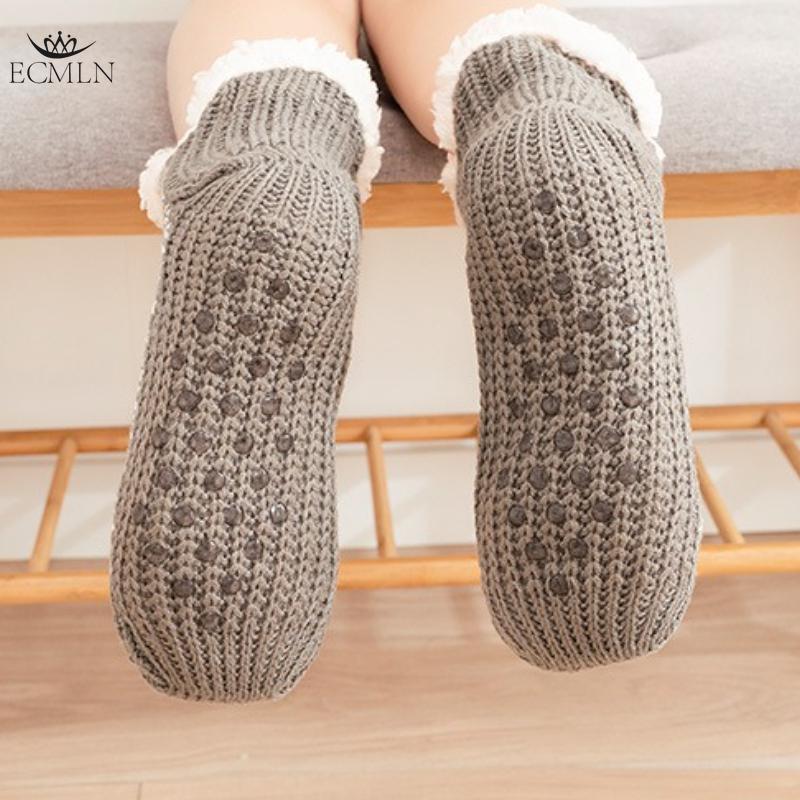 Indoor Non-Slip Thermal Velvet Lined Slippers, Women's Winter Home Slipper Socks